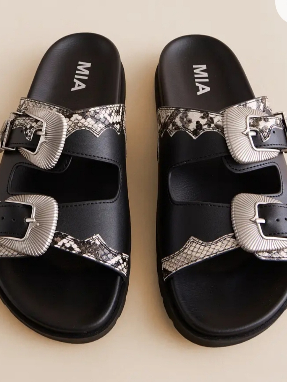 NWOB MIA Black Slide Sandals with Silver Buckles